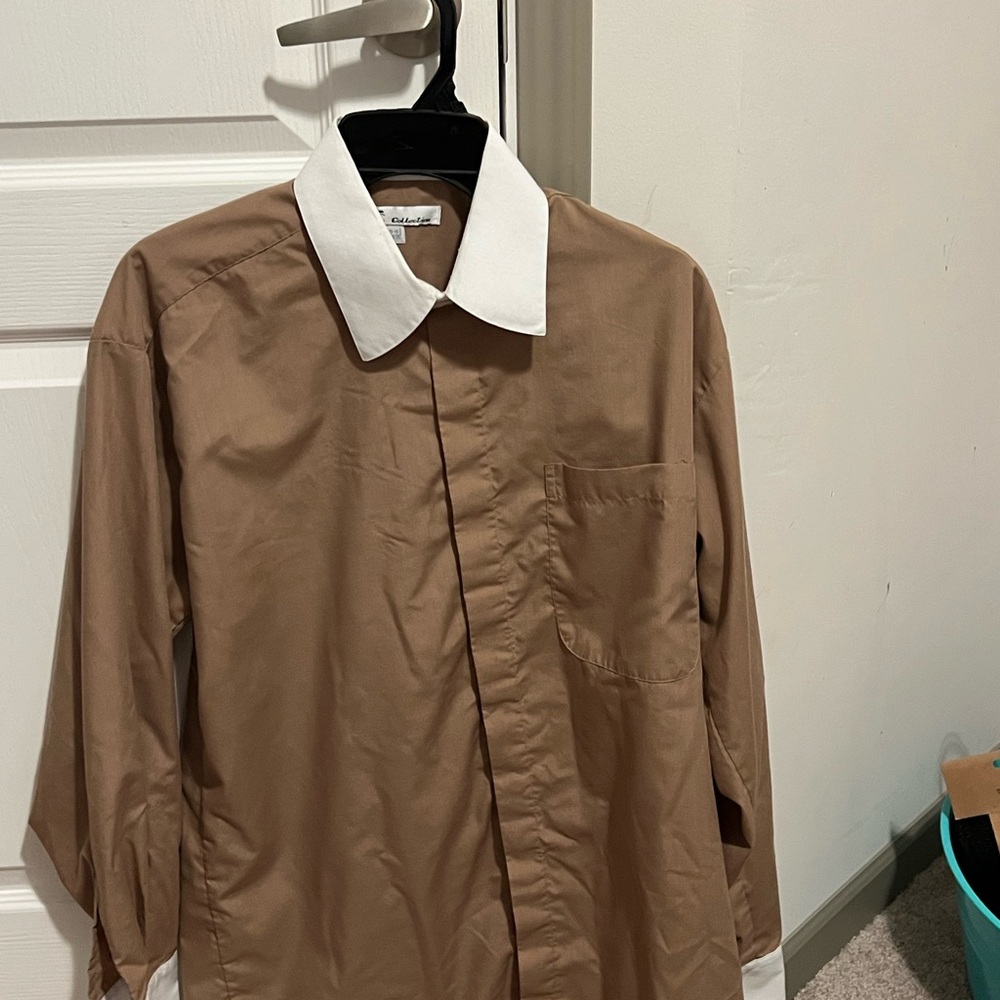 Men's Brown Dress Shirt with White Collar & Cuff